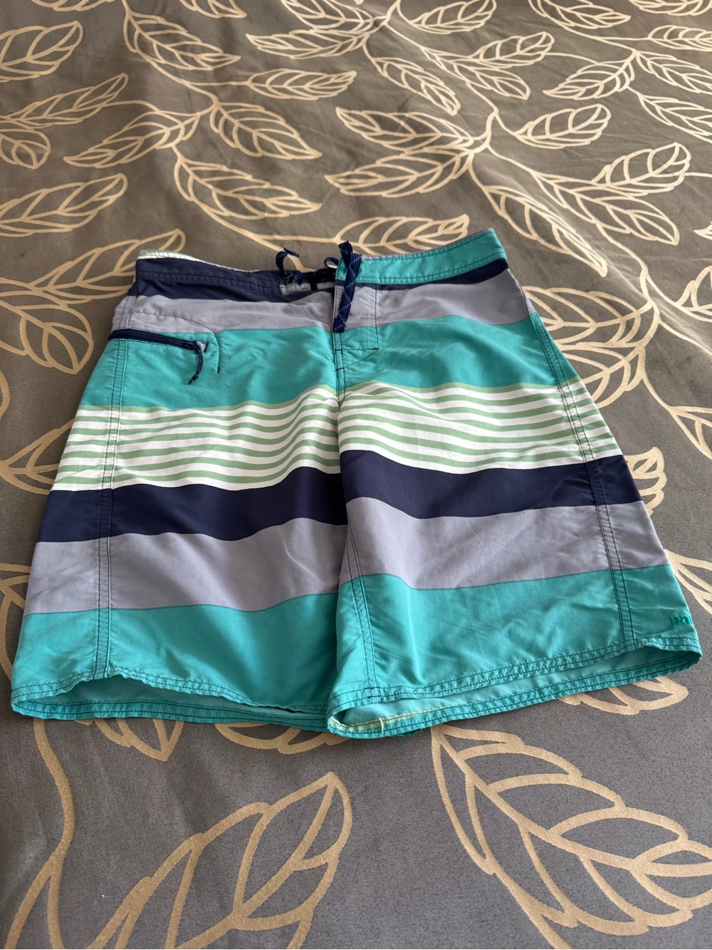 Patagonia Teal, Navy & Light Gray Striped Men's Board Shorts